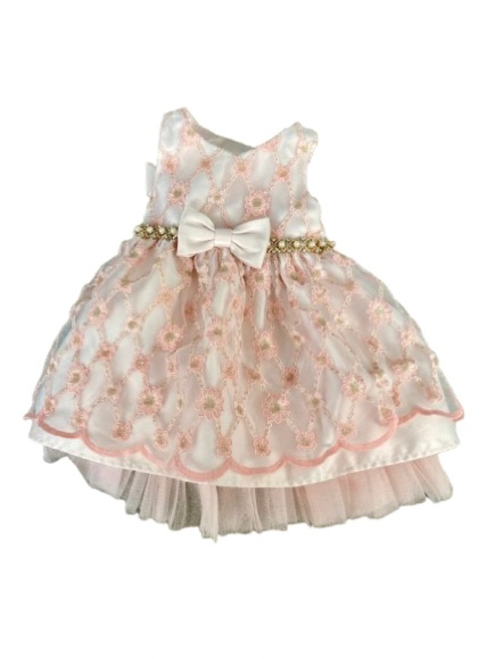Elegant Pink Floral Lace Bow Dress for Girls